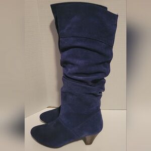 Knee High/Over the Knee Slouched Ruched Suede Leather Boots